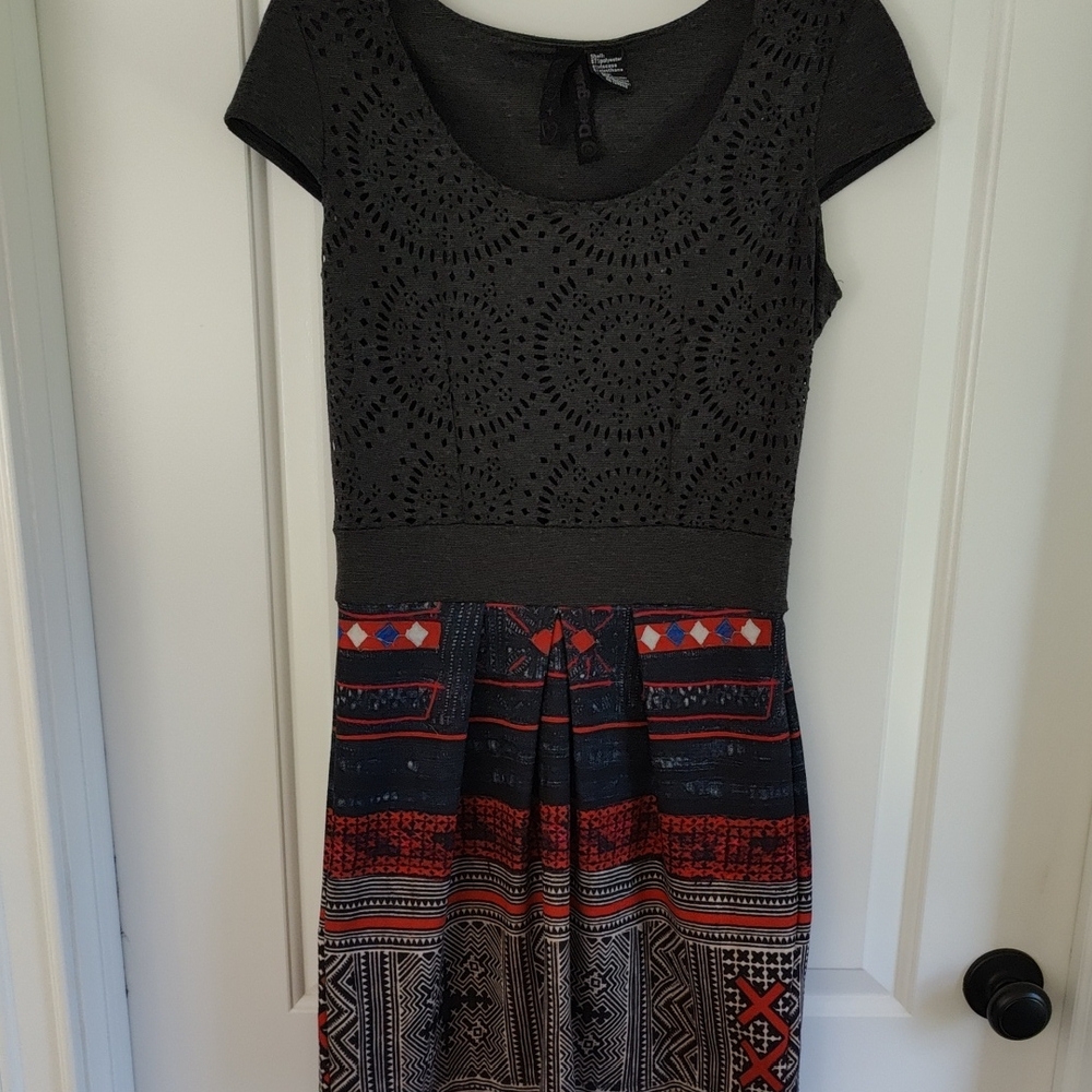 Desigual Black and Red Geometric Midi Dress